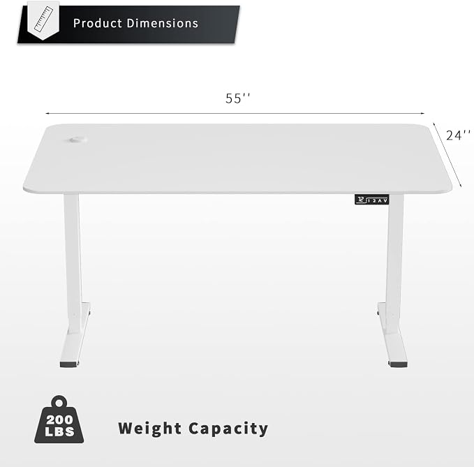 YESHOMY Height Adjustable Electric Standing Desk, 55 inch Computer Table, Home Office Workstation, White Leg/White Top