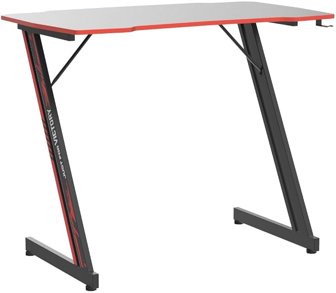 BestOffice Gmaing Desk 35.4in PC Computer Desk Z Shaped Gaming Workstation Ergonomic Gaming Table with Headphone Hook for Home Office, Red