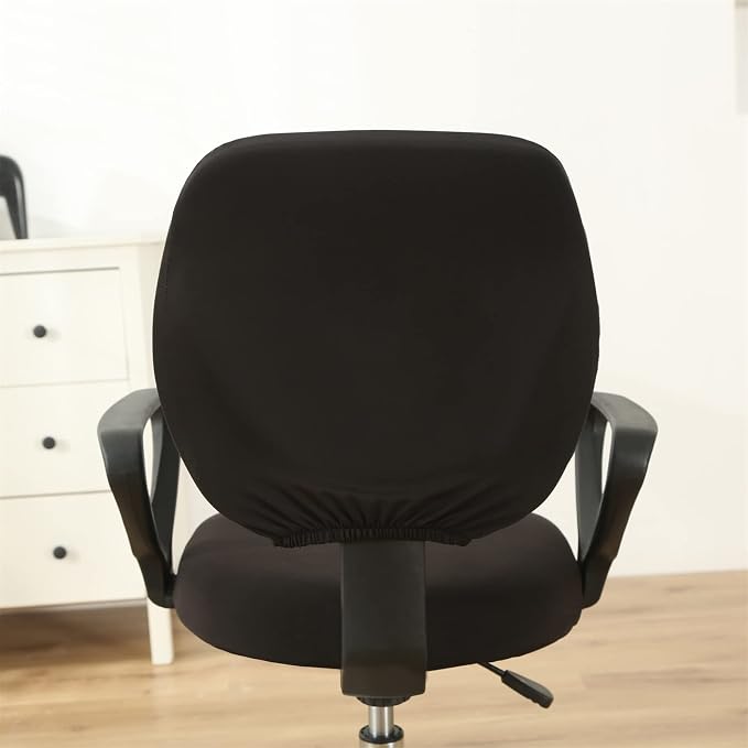 MIFXIN Computer Office Chair Covers Stretch Slipcovers 2 Piece Soft Elastic Washable Non-Slip Desk Chair Seat Cover & Backrest Cover, Only 2Pcs Chair Covers, NO Chair Included (Black)