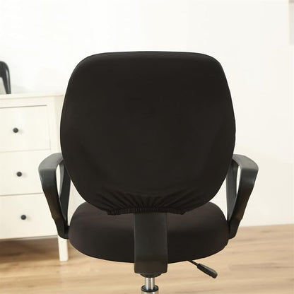 MIFXIN Computer Office Chair Covers Stretch Slipcovers 2 Piece Soft Elastic Washable Non-Slip Desk Chair Seat Cover & Backrest Cover, Only 2Pcs Chair Covers, NO Chair Included (Black)