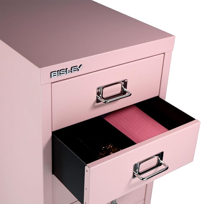 Bisley 6-Drawer Steel MultiDrawer Cabinet - Palest Pink | Chrome Pull Handles with Label Holders, Powder-Coated Steel, Removable Drawers, Fits Under Most Desks, Labels Included