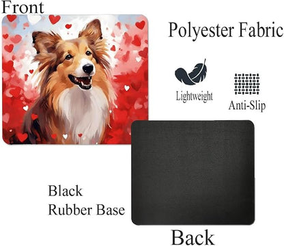 Shetland Sheepdog Mouse Pad Dog with Red Hearts Pattern Non-Slip Rubber Mouse Pad Puppy in Love Mouse Pad for Home Office Work Desk Computer Desktop Laptop for Dog Lovers