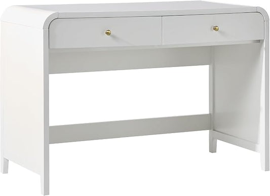 Walker Edison Zoey Modern Curve Design Writing Desk with Drawer, 45 Inch, White