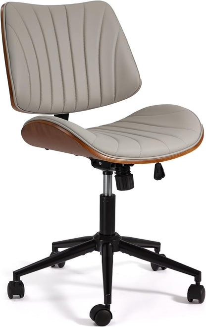 EROMMY Armless Office Desk Chair,Wooden Back Small Office Desk Chair No Arms Adjustable Height Modern Armless Chairs with Swivel Wheels for Small Spaces, Grey