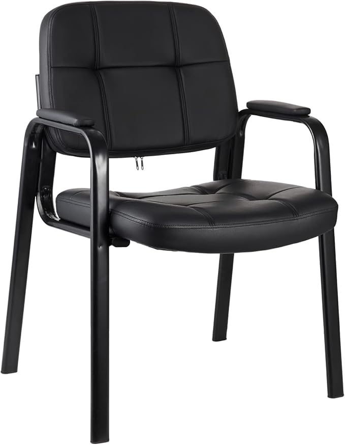 CLATINA Classic Reception Chair with Padded Armrests and Sturdy Steel Frame, Ergonomic Guest Chair for Office Conference Waiting Meeting Room, Black (1 Pack)