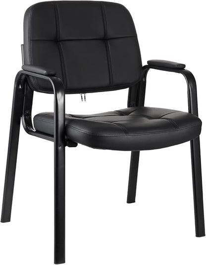 CLATINA Classic Reception Chair with Padded Armrests and Sturdy Steel Frame, Ergonomic Guest Chair for Office Conference Waiting Meeting Room, Black (1 Pack)