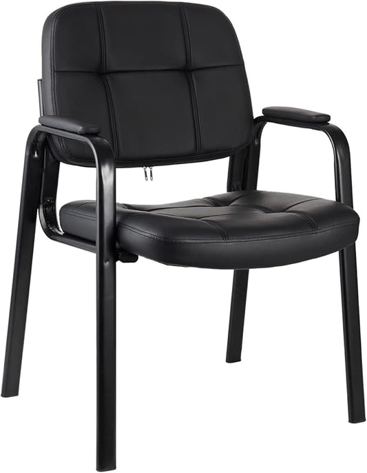 CLATINA Classic Reception Chair with Padded Armrests and Sturdy Steel Frame, Ergonomic Guest Chair for Office Conference Waiting Meeting Room, Black (1 Pack)