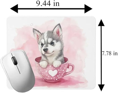TUBBIE Basic Mousepad Puppy in Tea Cup Mouse Pad Desktop Laptop Computer Accessories Home Office Gaming Work Desk Computer Non-Slip Rubber Gift for Dogs Lover Mousepad Coffee or Tea (Siberian Husky)
