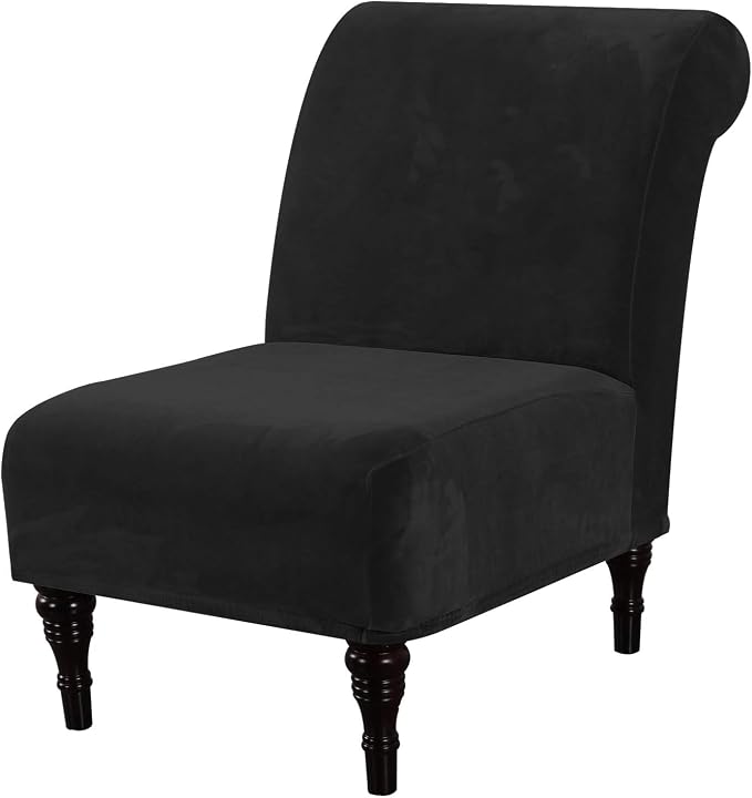 H.VERSAILTEX Armless Accent Chair Covers Thick Velvet Armless Chair Slipcovers High Stretch Chair Covers for Living Room Hotel Machine Washable Furniture Protector with Elastic Bottom, Black