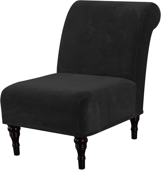 H.VERSAILTEX Armless Accent Chair Covers Thick Velvet Armless Chair Slipcovers High Stretch Chair Covers for Living Room Hotel Machine Washable Furniture Protector with Elastic Bottom, Black