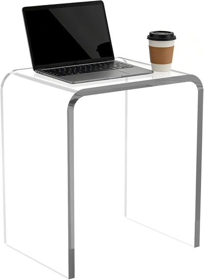 Acrylic Side Table, 18" H x 16" W x 12" D x 3/5'' Thick Clear Small End Table, Transparent Nightstand and Stool for Home Office, Living Room and Bedroom