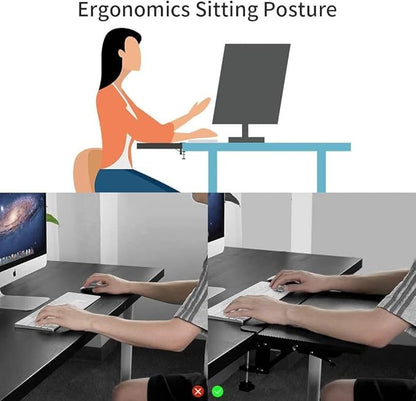 Desk Extender 21.65"x9.45" Arm Support Collapsible Ergonomics Computer Table Extension Keyboard Tray for Square Tabletop - Carbon Fiber