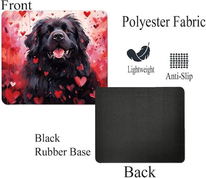 Newfoundland Mouse Pad Dog with Red Hearts Pattern Non-Slip Rubber Mouse Pad Puppy in Love Mouse Pad for Home Office Work Desk Computer Desktop Laptop for Dog Lovers