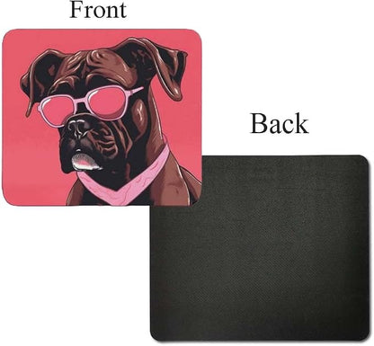 Pink Mousepad Glamour Dog Boxer Mouse Pad for Home Office Gaming Working Desk Computer Desktop Accessories Non-Slip Rubber Mousepad for Dog Lovers