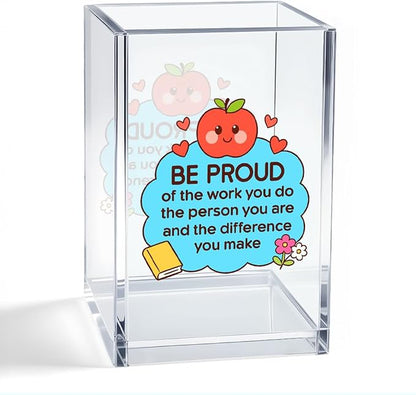 Be Proud of The Work You Do Acrylic Organizer Pencil Pen Holder, Motivational Empowerment Gifts for Women Mom Aunt, Thank You Retirement New Job Gifts for Social Worker Coworker Teacher Boss