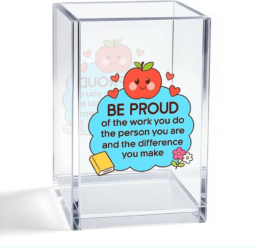 Be Proud of The Work You Do Acrylic Organizer Pencil Pen Holder, Motivational Empowerment Gifts for Women Mom Aunt, Thank You Retirement New Job Gifts for Social Worker Coworker Teacher Boss
