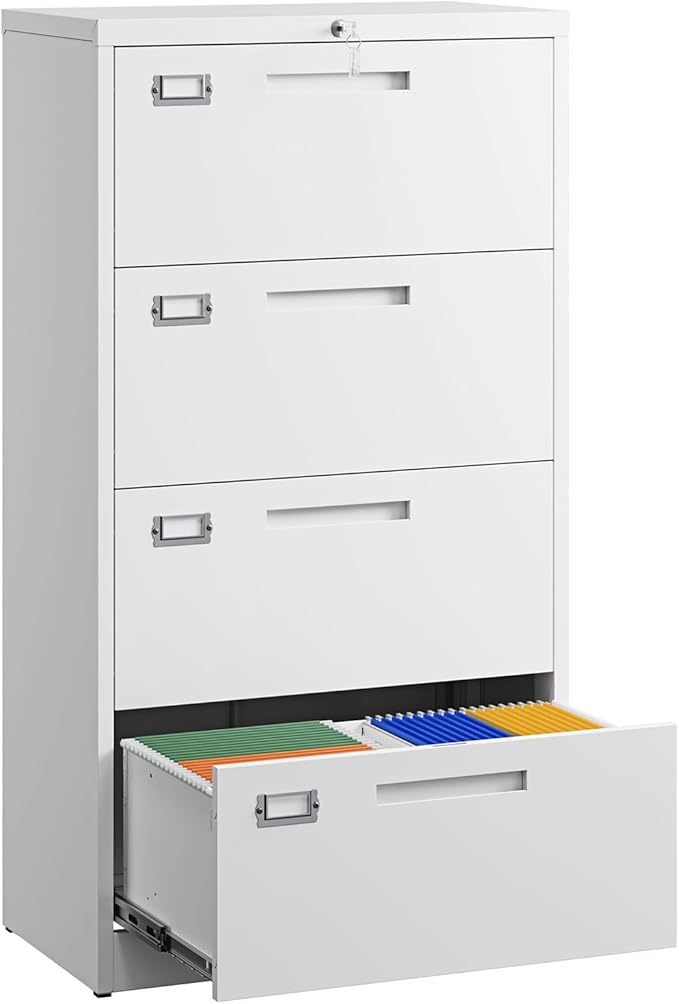Letaya 4 Drawer File Cabinets with Lock,Metal Lateral Filing Storage Cabinet Printer Stand,White Steel Home Office Cabinet for Hanging Files Letter/Legal/A4 Size (White, H51.73×W28.35×D15.74)