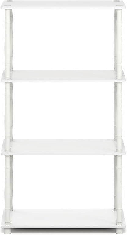 Furinno Turn-N-Tube Storage Shelves, 4-Tier Open Frame Book Shelf, Standing Corner Shelf, Toolless Open Shelves, Classic Tubes, for Organization and Storage, Living Room, Home Office, White