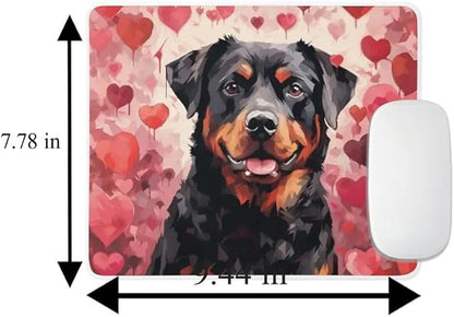 Rottweiler Mouse Pad Dog with Red Hearts Pattern Non-Slip Rubber Mouse Pad Puppy in Love Mouse Pad for Home Office Work Desk Computer Desktop Laptop for Dog Lovers