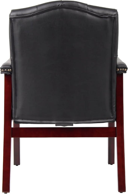 Ergonomic High Back Office Guest Chair - Black Leather Executive Single Chair for Reception & Conference Rooms, Waiting Room, Meeting, Lobby, Church, No Wheels with Arm Fixed Base Design