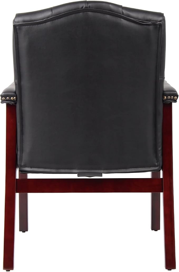 Black Leather Office Chairs Set of 6, High Back Ergonomic Executive Guest Chairs for Reception, Multi-Scene Use (Waiting Room, Meeting, Conference, Lobby, Conference, Church) No Wheels with Arm Design