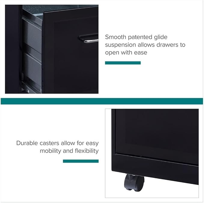 Pemberly Row 2 Drawers 26.7" Vertical Black Metal Filing Cabinet Lockable Pre-Assembled Movable Letter Size for Home, Office