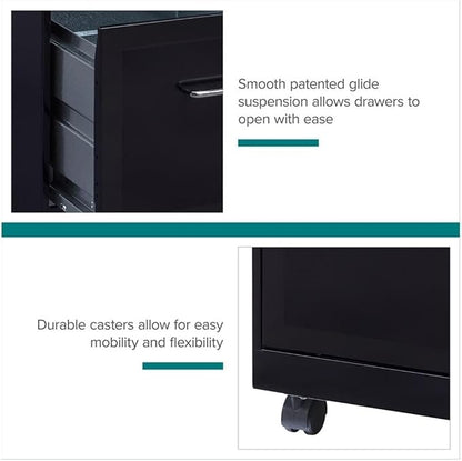 Pemberly Row 2 Drawers 26.7" Vertical Black Metal Filing Cabinet Lockable Pre-Assembled Movable Letter Size for Home, Office