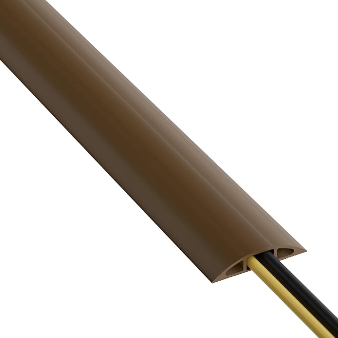 D-Line 30ft Floor Cord Cover, Floor Cable Protector, Extension Cord Cover, Protect Wires & Prevent Cable Trips, Cable Management Solution - Cord Cavity = 0.63" (W) x 0.31" (H) - Brown