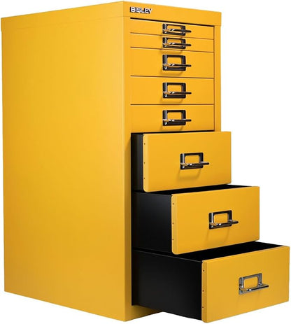 Bisley 8-Drawer Steel MultiDrawer Cabinet - Golden Sunflower Yellow | Chrome Pull Handles with Label Holders, Powder-Coated Steel, Removable Drawers, Fits Under Most Desks, Labels Included