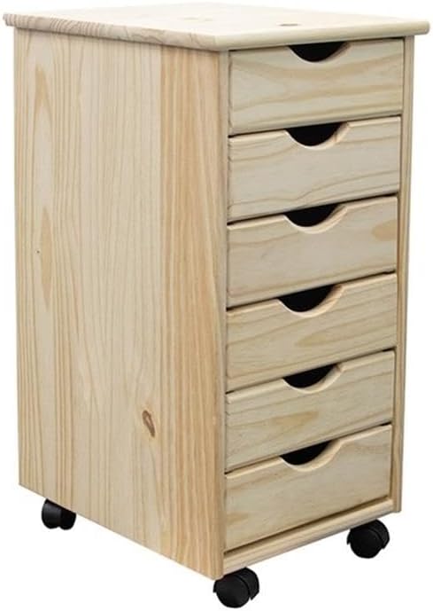 Pemberly Row Solid Wood 6-Drawer Utility Cart, 15.25 x 13.25 x 25.75 in, Unfinished Pine, Compact Design with Casters, Removable Drawers, Crafting, Home Office, Customizable Storage Solution