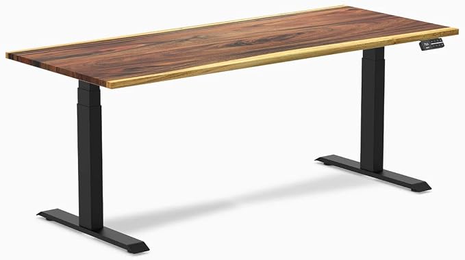 Desky Dual Hardwood Sit Stand Desk - 72x30 Electric Standing Desk - Dual Motor, 3 Stage Adjustable Height Desk - Solid Wood Standing Desk - Whole-Piece Top in Real Saman Wood