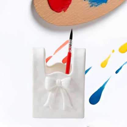 Ceramic Paint Brush Holder, Countertop Organizer,Ceramic T-shirt Bag Sharp Paint Brush Holder (White)