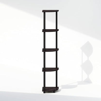 Furinno Turn-N-Tube Storage Shelves, 5-Tier Book Shelf, Corner Shelf, Toolless Open Shelves, for Organization and Storage, Living Room, Home Office, Hallway, Bedroom, Dark Walnut