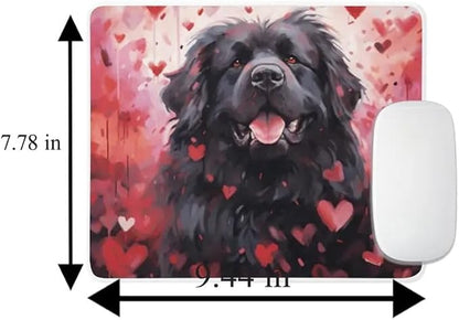 Newfoundland Mouse Pad Dog with Red Hearts Pattern Non-Slip Rubber Mouse Pad Puppy in Love Mouse Pad for Home Office Work Desk Computer Desktop Laptop for Dog Lovers