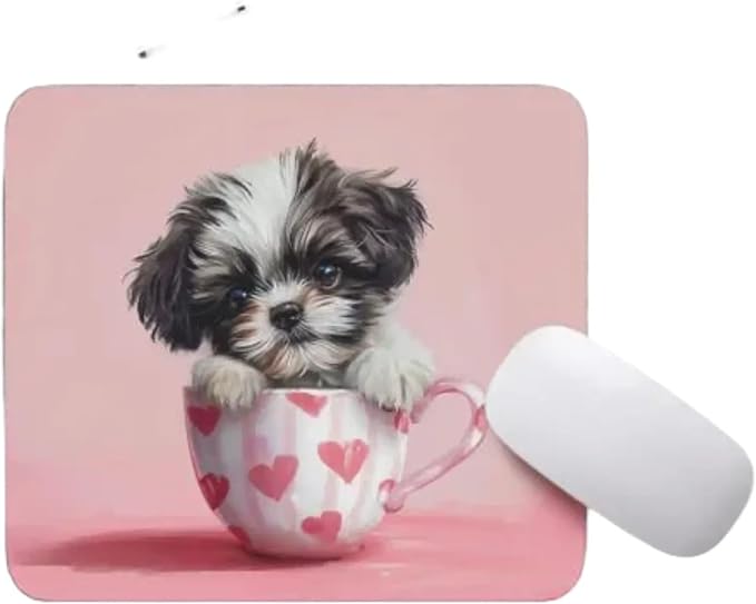 TUBBIE Basic Mousepad Puppy in Tea Cup Mouse Pad Desktop Laptop Computer Accessories Home Office Gaming Work Desk Computer Non-Slip Rubber Gift for Dogs Lover Mousepad Coffee or Tea (Shih Tzu)