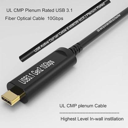 UL CMP Plenum Rated USB C to C Fiber Optical 3.2Cable 10Gbps 33FT Compatible with Microsoft Azure Logitech Camera Aver &Vaddio & Barco ClickShare Touch Screen Kinect Intel RealSense