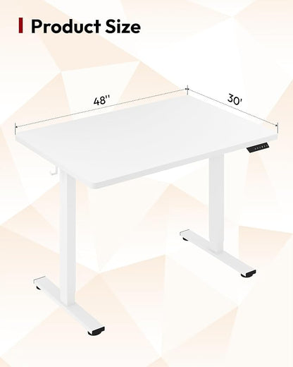 SANODESK Electric Standing Desk 48 x 30 Inches Whole-Piece Desktop Height Adjustable Stand Up Desk w/6-Button Controller Ergonomic Computer Desk for Home Office, White Frame + White Tabletop