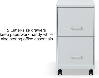 Staples 2-Drawer Vertical File Cabinet, Letter Size Documents, Lockable & Mobile, 18" D x 14" W x 26.3" H, Gray