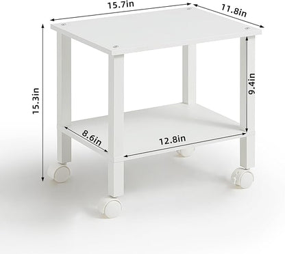 YUFAM 2 Tier Printer Stand with Storage,Under Desk Shelf Printer Table, Rolling Printer Cart for Office,Home,White