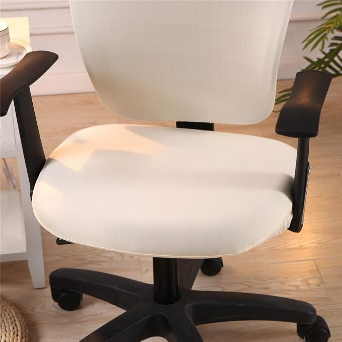 Jinzio Computer Office Chair Cover - Split Protective & Stretchable Cloth Polyester Universal Desk Task Chair Chair Covers Stretch Rotating Chair Slipcover, Cream