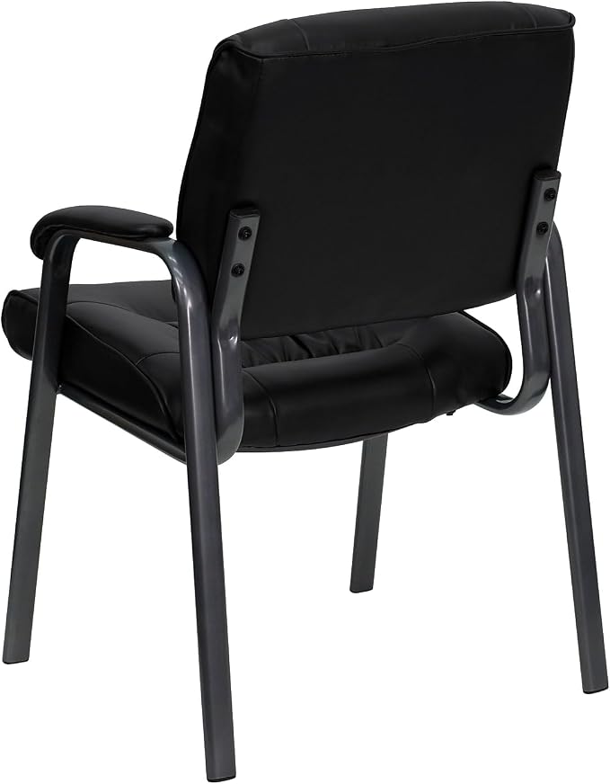Flash Furniture Haeger Black LeatherSoft Executive Side Reception Chair with Titanium Gray Powder Coated Frame