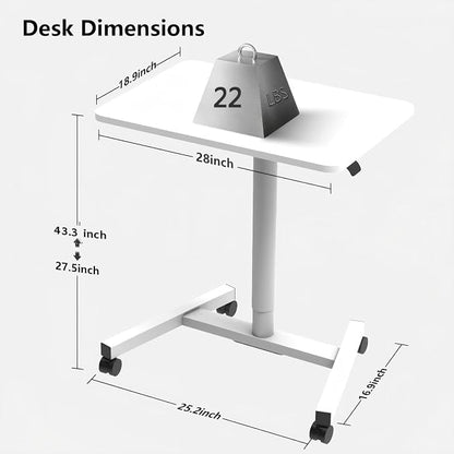 28-Inch Mobile Standing Desk, Computer Workstations with Cup Holder, Portable Standing Desk with Lockable Wheels, Rolling Table for Home Office Classroom Hospital (White)