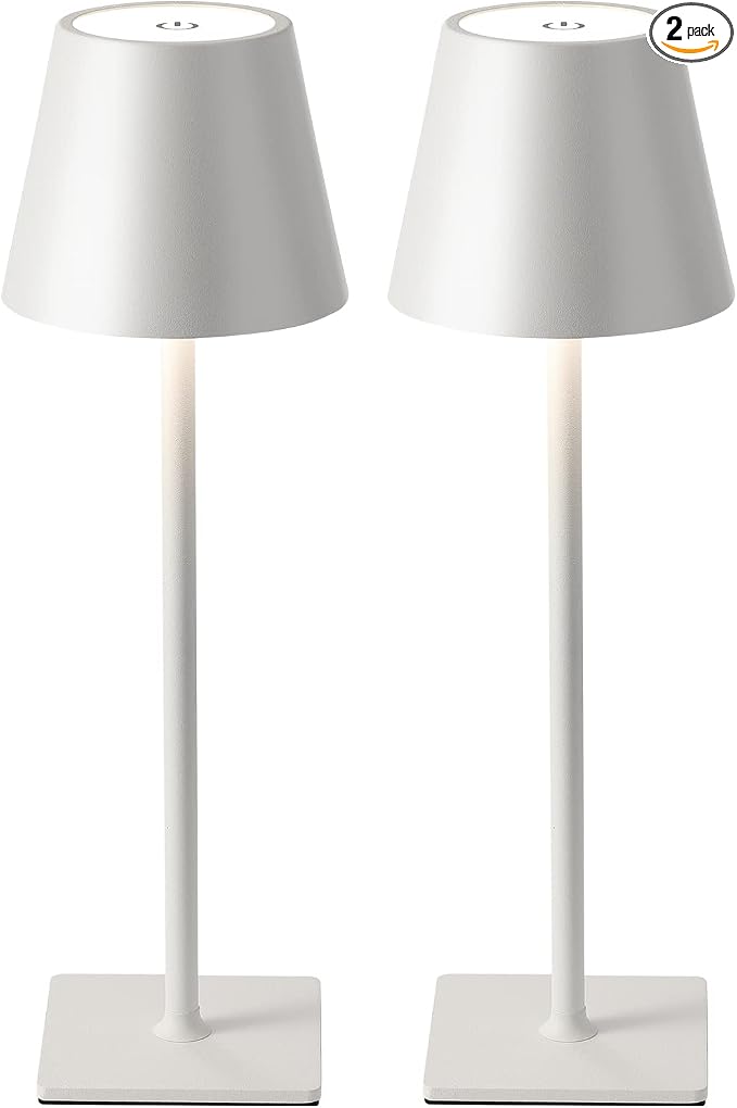 KDG 2 Pack Cordless Table Lamp, Portable LED Desk Lamp, 5000mAh Battery Operated, 3 Color Stepless Dimming Up, for Restaurant/Bedroom/Bars/Outdoor Party/Camping/Coffee Shop Night Light(White)