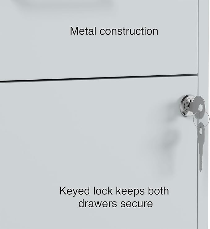 Staples 2-Drawer Vertical File Cabinet, Letter Size Documents, Lockable & Mobile, 18" D x 14" W x 26.3" H, Gray