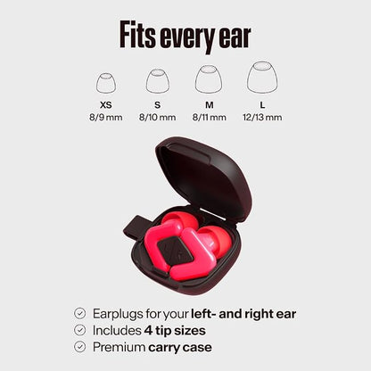 Alpine Tune Earplugs, Concert Ear Plugs for Noise Reduction, High Fidelity Music Quality, 19dB Hearing Protection with Crystal Clear Sound, Incl. 4 Sizes, Parties, Raves, Festivals & Clubs, Neon Pink