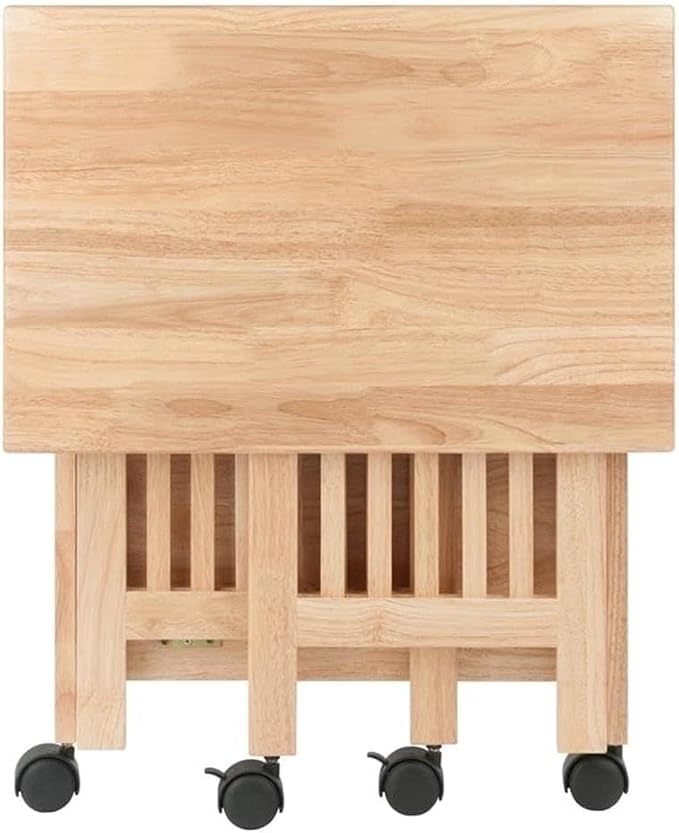 Pemberly Row Portable Foldable Printer Stand, Solid Wood Construction, Natural Finish, 27.17"H x 24.02"W x 16.22"D, Swivel Casters with Locking Wheels, Transitional Style Home Office or Kitchen Use