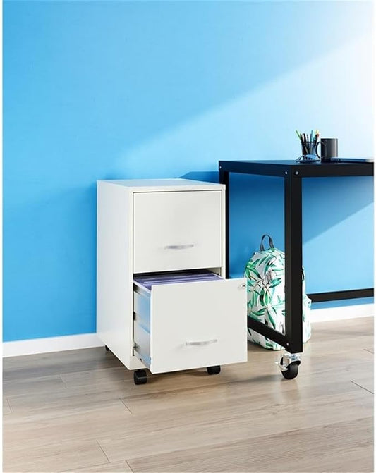 Pemberly Row 2-Drawer Mobile Vertical Filing Cabinet, 18in Metal, Pearl White Finish, Lockable Storage, Letter-Size File Drawer, Smooth Glide Suspension, Compact Office Furniture with Casters