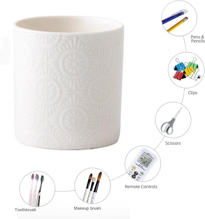 Pen Holder,Nordic Style Ceramic Waterproof Pencil Holder for Desk Simple&Modern Minimalist Makeup Organizer Multifunctional Office Supplies for Home,Kids and School,White