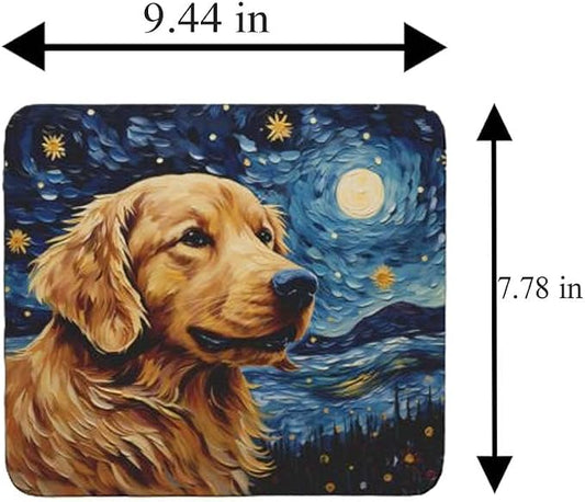 Starry Night Dog Mouse Pad for Home Office Gaming Working Desk Computer Desktop Accessories Non-Slip Rubber Mouse Pad for Dog Lovers (Golden Retriever)