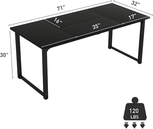 Bonzy Home 6FT Conference Table, 71" L x 32" W x 30" H Long Rectangle Meeting Table, Modern Seminar Table with Super Sturdy Metal Frame for Office, Black
